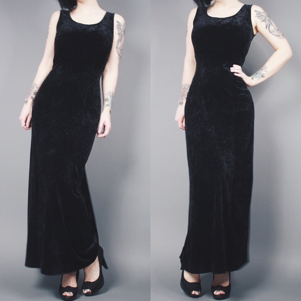 💜 90’s Vintage Plum Velour Sleeveless Maxi Dress